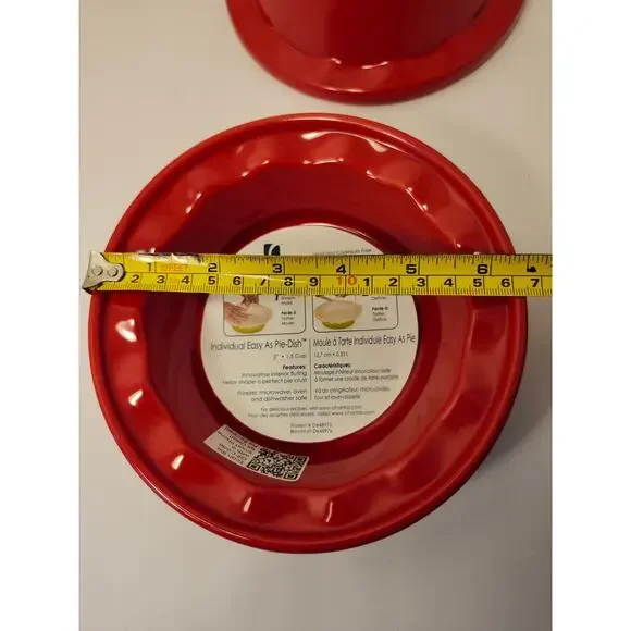 Chantal Individual Easy As Pie-Dish NWT 5" Red Fluted Edge Set Of 2 Stoneware - Picture 10 of 11